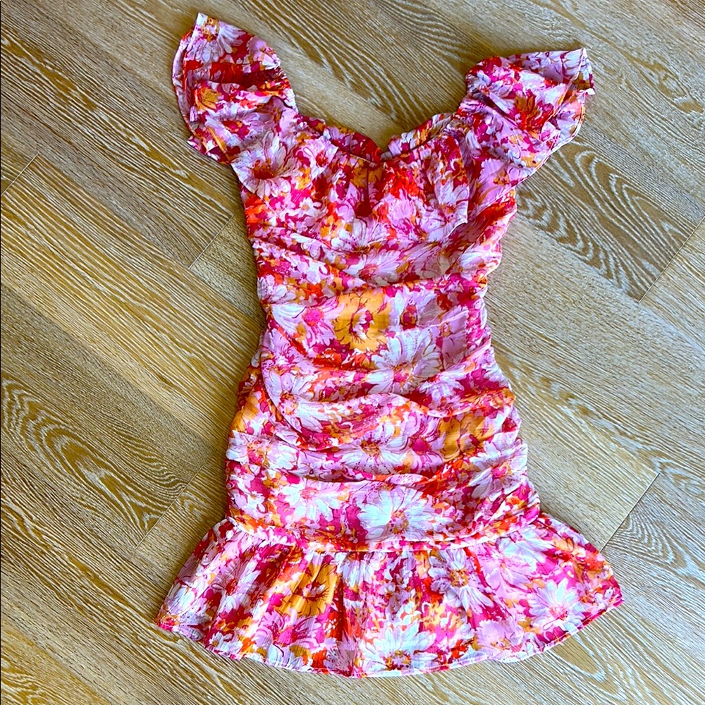 Hello Molly Pink & Orange Flowers On My Mind Mini Dress